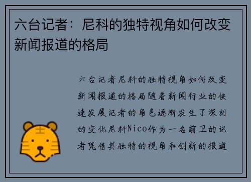 六台记者：尼科的独特视角如何改变新闻报道的格局