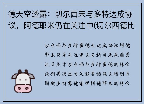 德天空透露：切尔西未与多特达成协议，阿德耶米仍在关注中(切尔西德比对手)